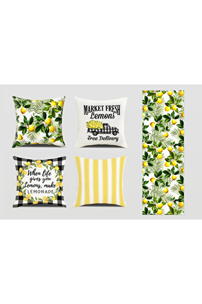 HOMESSA Tropical Leaf and Lemon Patterned Decorative 4-Piece Throw Pillow Cov...