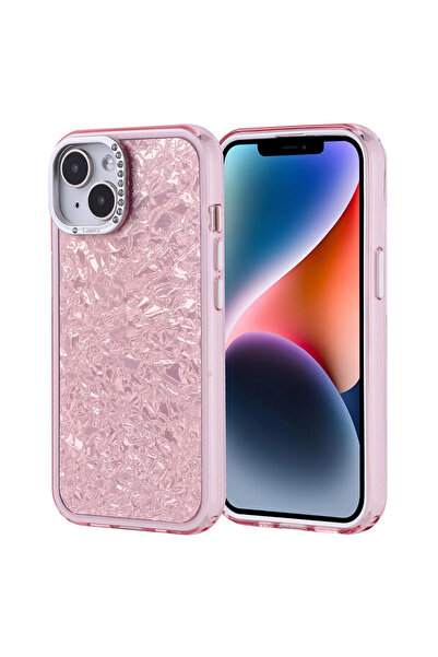 UnDePlus Apple iPhone 13 Kılıf Kamera Çerçeve Taşlı Parlak Tasarım Kapi Kapak