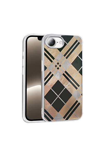 UnDePlus Apple iPhone 16E / 17E Kılıf Leopar Kurdele Ekose Desenli Mep Kapak