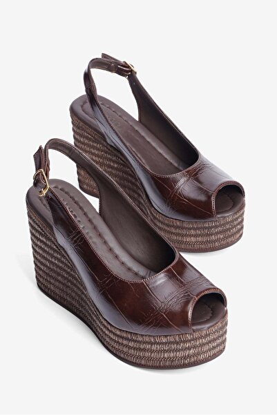 Mubiano Γυναικεία σανδάλια με τακούνι κροκόδειλου με σχέδιο κροκόδειλου, καφέ...