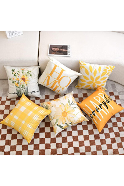 HOMESSA Set of 4 Yellow and White Modern Throw Pillow Covers Happy Home Text ...