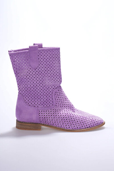 MFT AYAKKABI Women's Laser Cut Cowboy Style Summer Boots Lilac