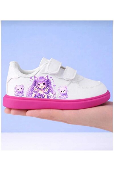 archiepet Παιδικά αθλητικά παπούτσια με στάμπα λιλά αρκουδάκια, λευκό ροζ λου...
