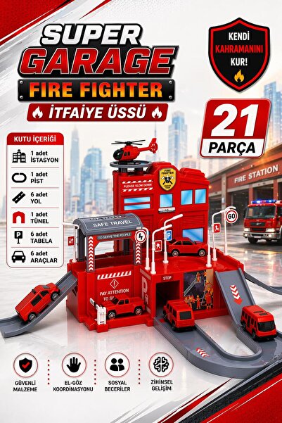 hak-iş oyuncak Super Garage Fire Fighter İtfaiye Üssü Oyun Seti – 21 Parça