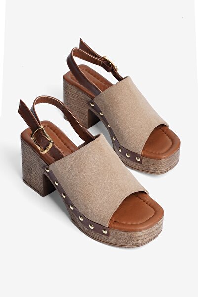 Mubiano Γυναικεία σουέτ πλατφόρμα σανδάλια με τακούνι Mara Beige