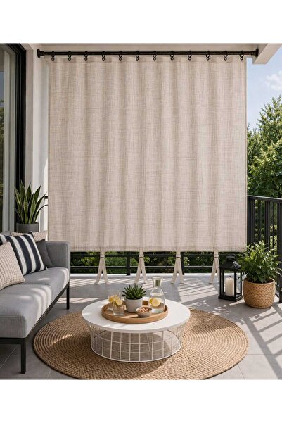 DEVRİM OLİVYA TEKSTİL Κουρτίνα Μπαλκονιού σε Μπεζ Χρώμα με Δαχτυλίδια στην Πά...