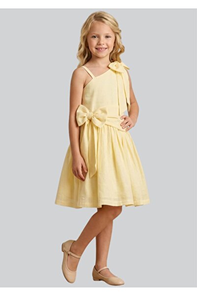 ww waka waka kids store Κοριτσίστικο κίτρινο βραδινό φόρεμα με έναν ώμο και λ...