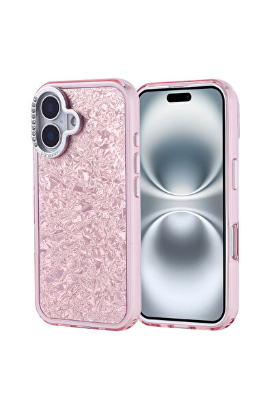 UnDePlus Apple iPhone 16 Kılıf Kamera Çerçeve Taşlı Parlak Tasarım Kapi Kapak