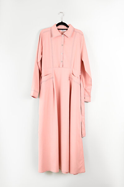 LINELLE Ladies Pink Maxi Shirt Dress