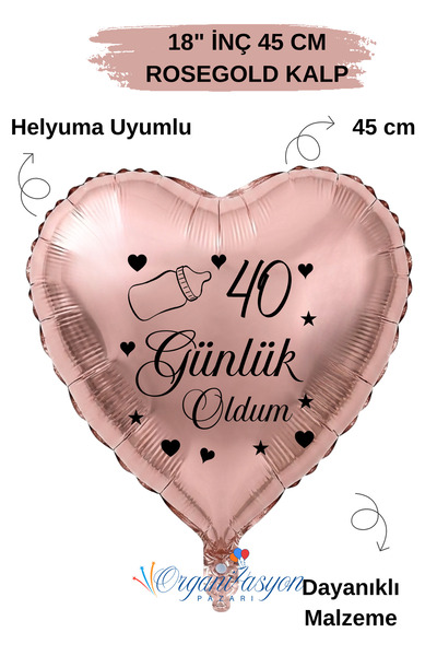 Organizasyon Pazarı 18 Inch Rosegold Heart Foil Balloon |   I'M 40 Now |   Ba...