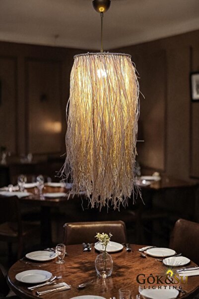 Göksu Lighting Doğal Rafya Saçaklı Bohem Avize Kış Bahçesi Cafe Restoran Tasarım