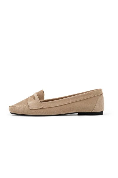 Mio Gusto Γυναικεία Loafer Παπούτσια Capri Γνήσια Suede σε Μπεζ Χρώμα