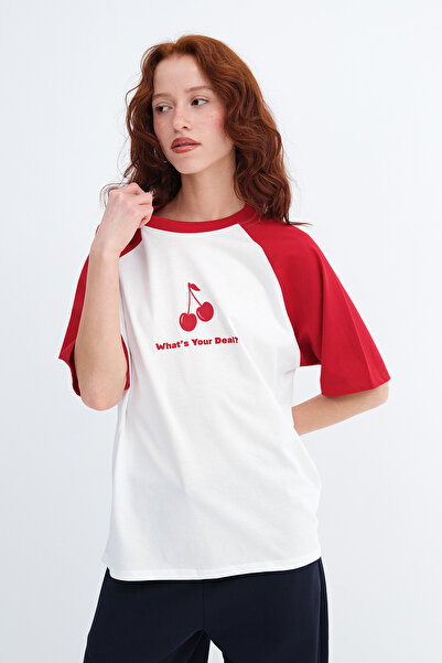 Addax Μπλουζάκι με στάμπα κεράσια P10629