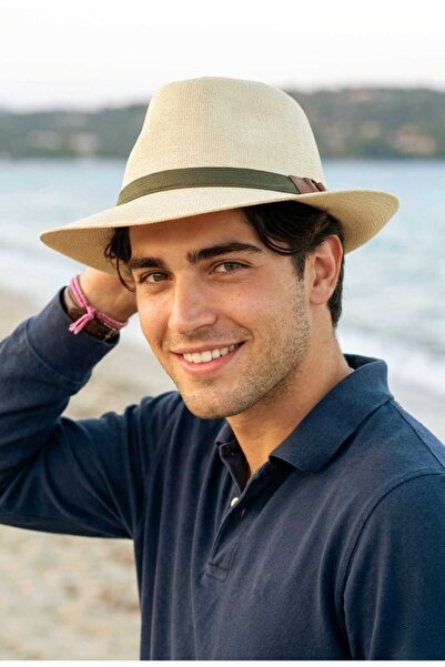 LAGRANZE Μοντέρνο ψάθινο καπέλο Fedora ΑΝΔΡΙΚΟ με λεπτή λωρίδα