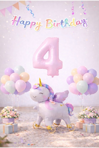 SİNDA Unicorn Temalı Doğum Günü Partisi Seti - Yaş Günü Konsepti - Makaron Ba...