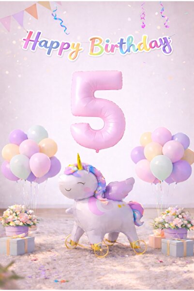 SİNDA Unicorn Temalı Doğum Günü Partisi Seti - Yaş Günü Konsepti - Makaron Ba...