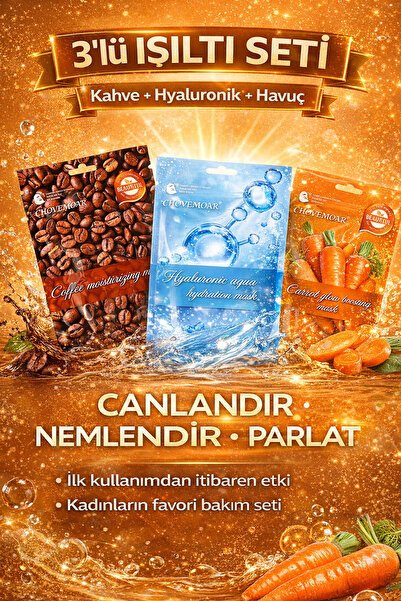xolo Yüz Maskesi Seti 3'lü Işıltı Nemlendirici Kahve Hyaluronik Havuç Kağıt M...