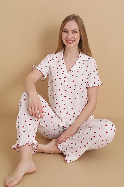 Wordex Mirano 3852 Γυναικείο Σετ Πιτζάμες με Κοντό Μανίκι, Κουμπιά στο Γιακά ...