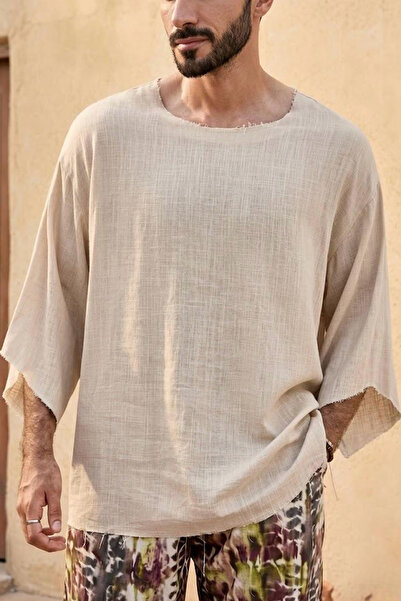 North London Ανδρικό λινό μπλουζάκι με γιακά Crew Oversize