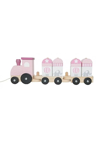 JaBaDaBaDo Trenuleț din lemn cu blocuri de construcție, Jabadabado, Roz, Pastel