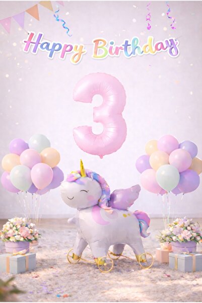 SİNDA Unicorn Temalı Doğum Günü Partisi Seti - Yaş Günü Konsepti - Makaron Ba...