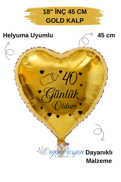 Organizasyon Pazarı 18 Inch Gold Heart Foil Balloon |   I'M 40 Now |   Baby B...