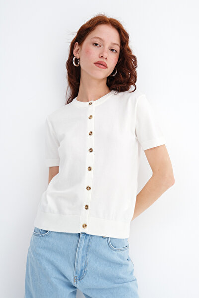 Addax Πλεκτό κοντομάνικο με κουμπιά T261019