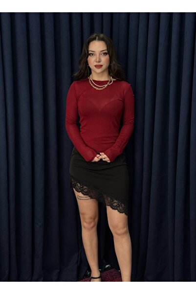 Neva Wear Μακρυμάνικη μπλούζα Milena με διαφανή υφή από τούλι και σχέδιο