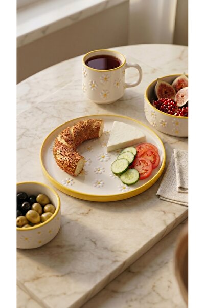 EvaniLife Papatya Series Handmade 4 Piece Single Person Special Ceramic Break...