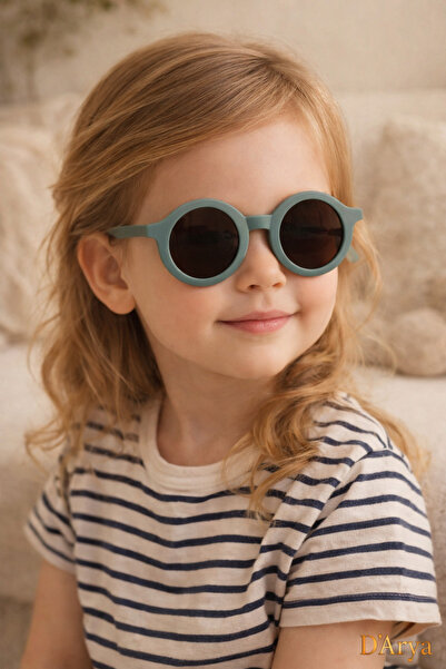 Darya Dd804 Khaki Green Round Children's Sunglasses Unisex - with Storage Cas...