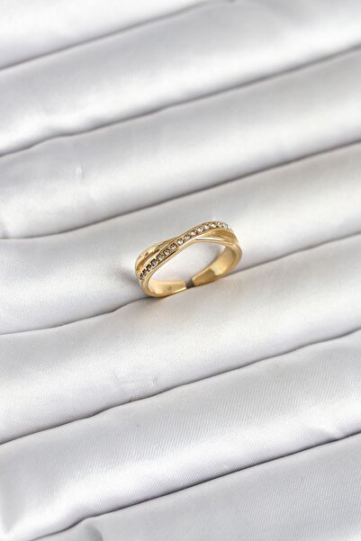 Inure Jewelry خاتم نسائي من الفولاذ 316L بلون ذهبي وحجر الزركون
