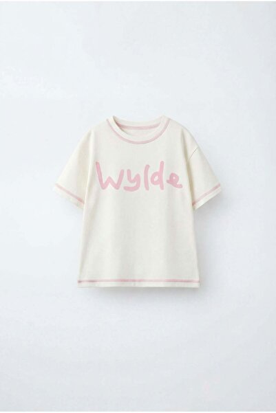 Magu Κοριτσίστικο βαμβακερό μπλουζάκι σε χρώμα εκρού με ροζ στάμπα