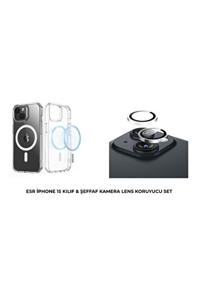 ESR iPhone 15 Halolock Magsafe Hybrid Silikon Kılıf Şeffaf + Kamera Lens Koru...