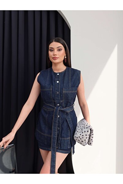 ESRAHELVACI Σετ φούστας-γιλέκου από τζιν με ζώνη