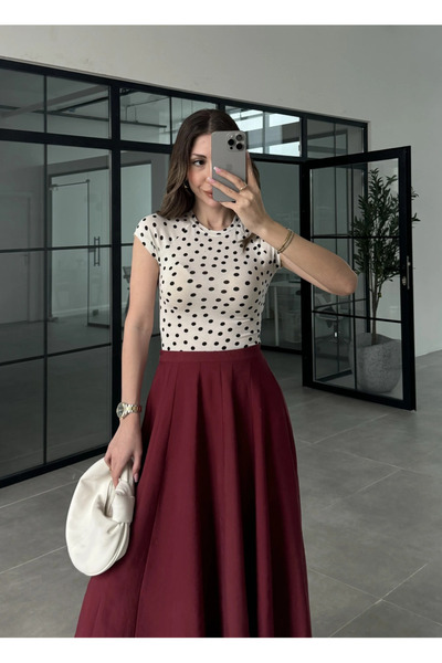 LİNDALİNA TEKSTİL Polka Dot Lycra White Crop