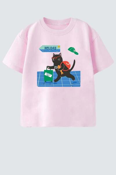Monila Unisex Çocuk Pamuklu Kedi Baskılı T-Shirt