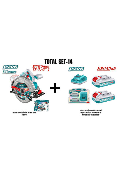 TOTAL Set-14 (TOTAL LI-ION AKÜLÜ DAİRE TESTERE+2Lİ 2.0 Ah AKÜ VE ŞARJ ALETİ S...