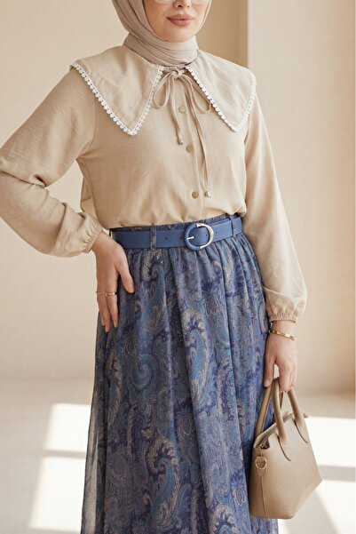 Modamorfo Ασύμμετρη φούστα σιφόν με επένδυση και ζώνη - ινδιγκό