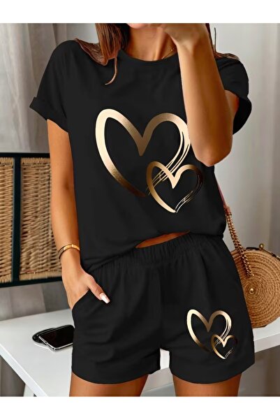 puolikuu Γυναικεία φόρμα oversized με ΣΟΡΤΣ, μπλουζάκι με στάμπα διπλής καρδι...