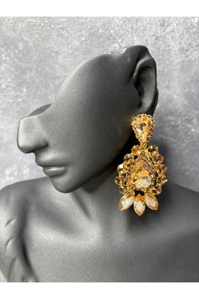 Hayalperest boncuk Crystal Stone Elegant Cut Dangle Earrings Bridal Wedding J...