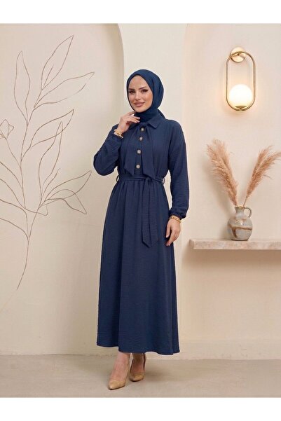 ECEYLÜL MODA Γυναικείο μαύρο βαμβακερό φόρεμα με ζώνη - Φόρεμα Μεβλάνα με ελα...