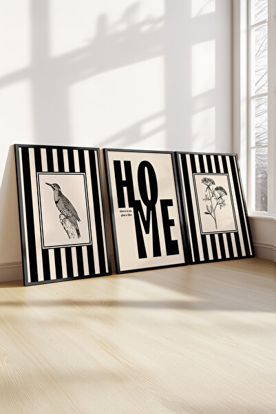 STARYUNA Μοντέρνα διακόσμηση σαλονιού, σετ τριών πινάκων με μαύρο ξύλινο πλαί...