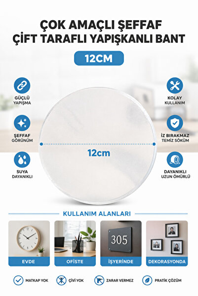 Doori 12 cm Çok Amaçlı Şeffaf Çift Taraflı Yapışkanlı Bant | Güçlü Tutuşlu Yu...