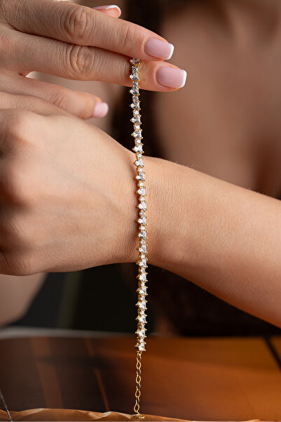 Silvano Jewelry 925 Ayar Altın Kaplama Gümüş Kalpli Su Yolu Bileklik