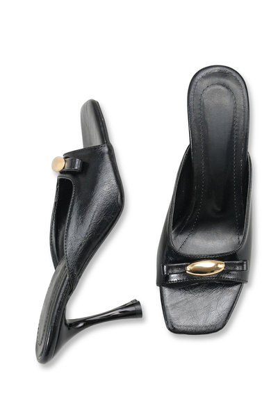 Bak Store Γυναικείες παντόφλες με μαύρο τακούνι, ματ τσαλακωμένο λουστρίνι με...