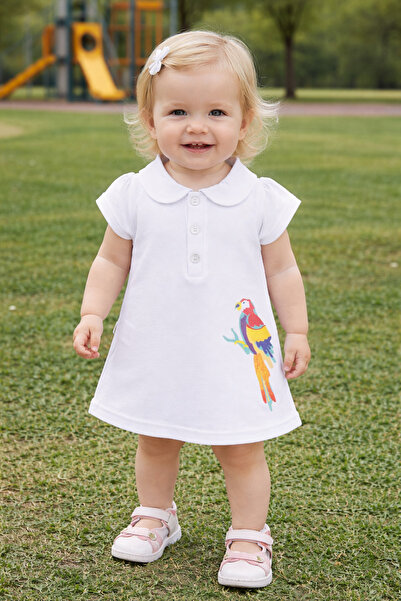 MBK GARDEN Baby Girl Polo Collar Dress Parrot Patterned Cotton Summer Dress 1...