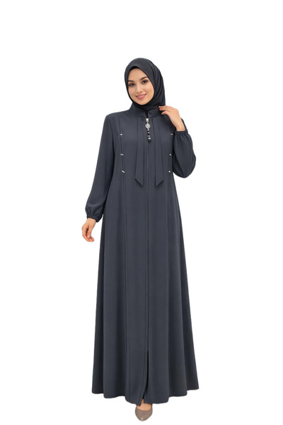 ilay Buhara Fabric Ferace with Pockets and Zippered Sleeves with Elastic