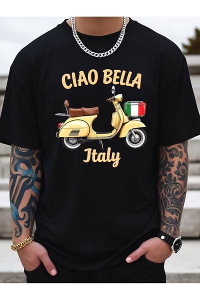 AEMİ Μπλουζάκι Unisex Ciao Bella Italy με στάμπα και λαιμόκοψη ποδηλάτου σε μ...