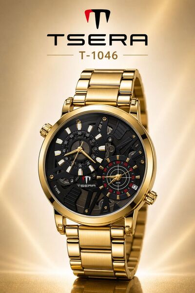 Tsera Men’s Dual Time Stainless Steel Wrist Watch