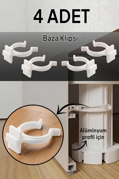 GLASWEN 4 Adet Alüminyum Baza Klipsi Mutfak Dolap Tezgah Alt Kısım Kapatma Kl...